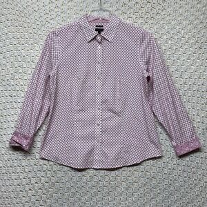 Talbots Blouse Shirt Men 12 Wrinkle Resistant Button Up Pink Geometric Long Slee